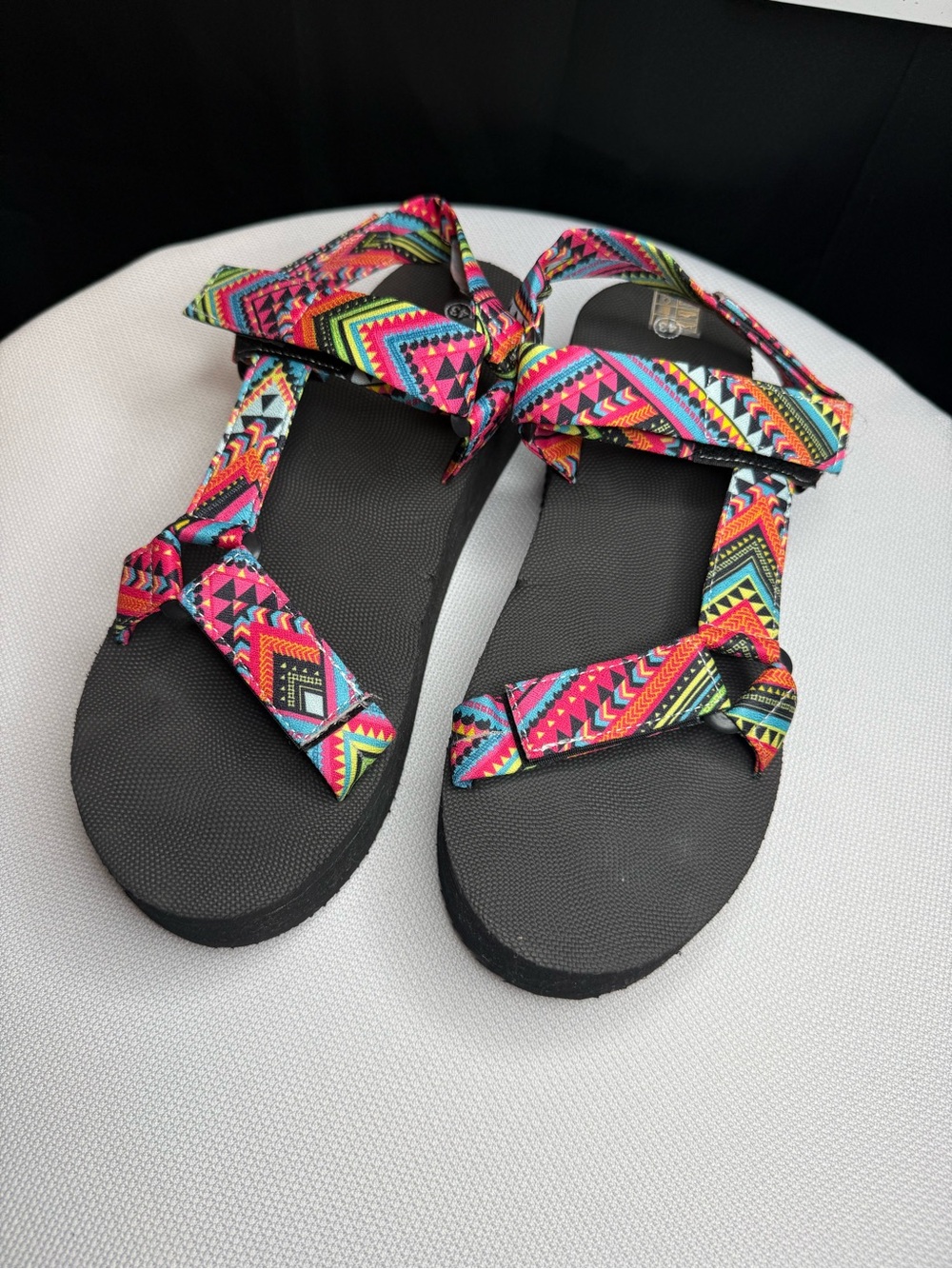 Women’s Colorful Aztec Strap Sandals - Black Footbed-New